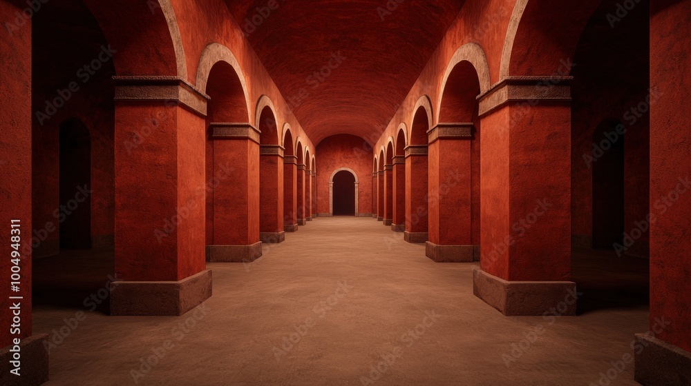 Fototapeta premium Red Brick Archway Hallway Interior Design Architecture Background
