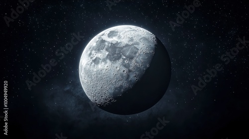 Half moon illuminated against a starry night sky