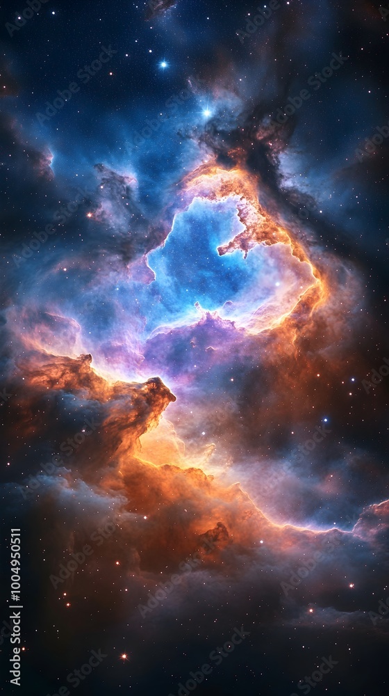 A vibrant nebula with shades of blue, orange, and purple, showcasing the beauty of the cosmos. A vibrant nebula with shades of blue, orange, and purple, showcasing the beauty of the cosmos.