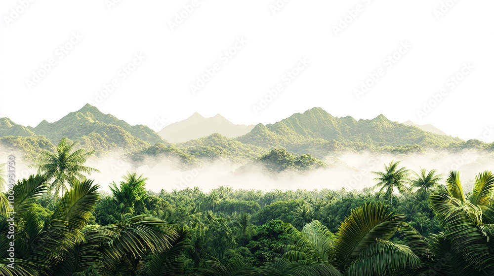 Serene Tropical Rainforest at Dawn Enhanced by Cinematic Lighting Isolated on White Background Serene Tropical Rainforest at Dawn Enhanced by Cinematic Lighting Isolated on White Background