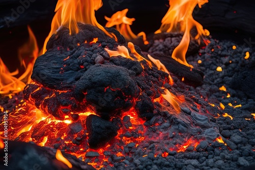 Lava Glow Embers and Ashen Colors in Molten Fire photo