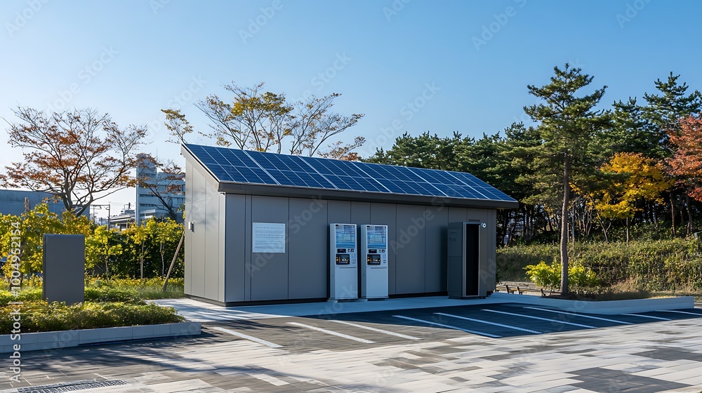 Solar Panel Equipped Building with Parking Space Solar Panel Equipped Building with Parking Space