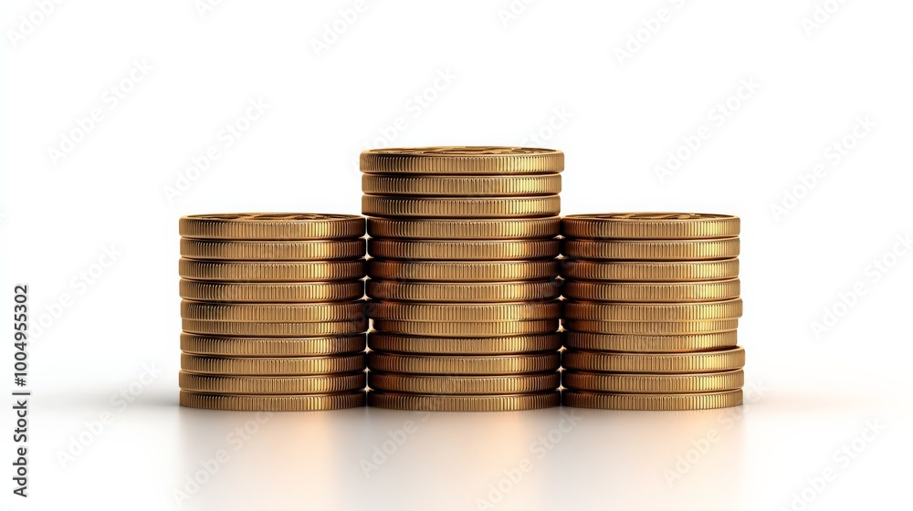 Golden Coins Stacked for Success: A trio of neatly stacked golden coins, reflecting a sense of prosperity and financial stability. The image symbolizes achievement, growth, and the pursuit of wealth. Golden Coins Stacked for Success: A trio of neatly stacked golden coins, reflecting a sense of prosperity and financial stability. The image symbolizes achievement, growth, and the pursuit of wealth.
