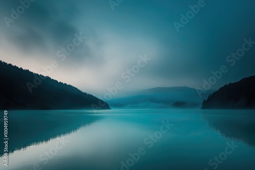 Luminous Teal Fog Mantle Creating a Serene Depth and Clarity Atmosphere