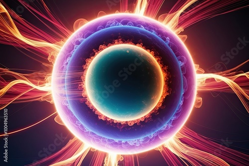 Vibrant Plasma Sphere on Black Background Showcasing Dynamic Energy Patterns photo