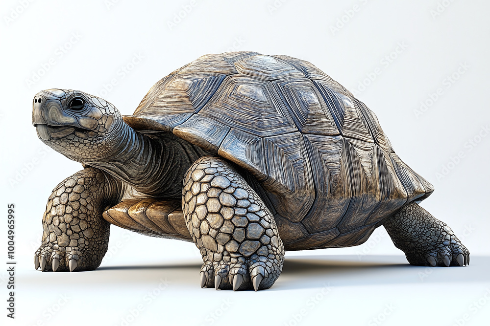 Cute Giant Tortoise: A giant tortoise slowly moving against a white background Cute Giant Tortoise: A giant tortoise slowly moving against a white background