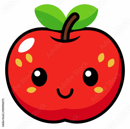 Apple character with funny face. Happy cute cartoon red and yellow apple vector illustration. Healthy vegetarian food kids character stock illustration