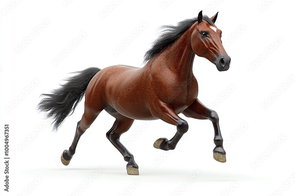 Cute Wild Horse: A wild horse galloping freely against a white background Cute Wild Horse: A wild horse galloping freely against a white background