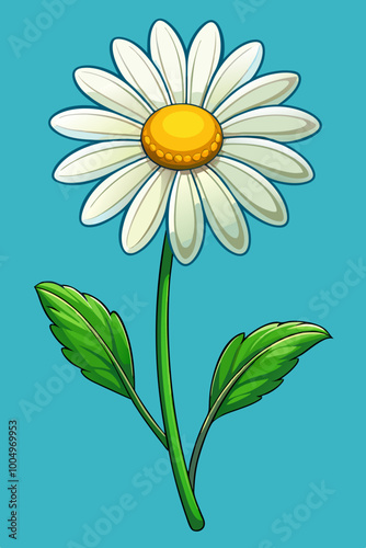 White Daisy Flower Vibrant Yellow Center Green





