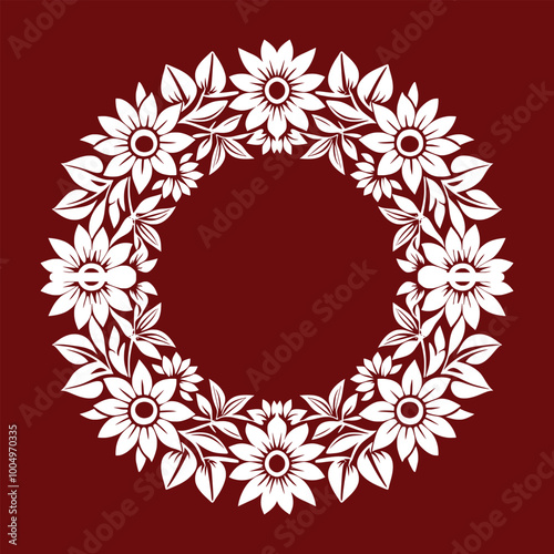 Floral wreath vector art illustration with flowers