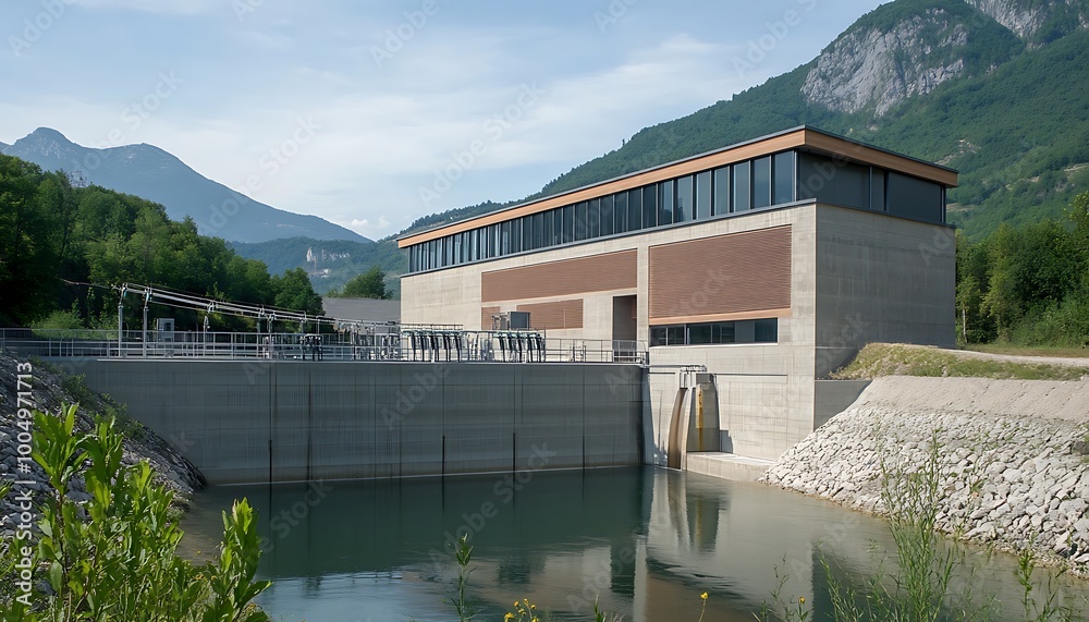 Fototapeta premium Modern Hydroelectric Power Plant in Mountainous Landscape