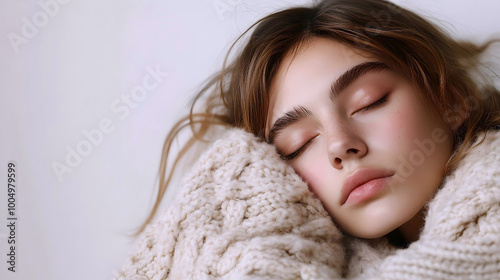 Woman sleeping peacefully in a knit sweater 