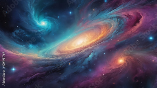 Cosmic Abstract with Swirling Galaxies and Starry Textures