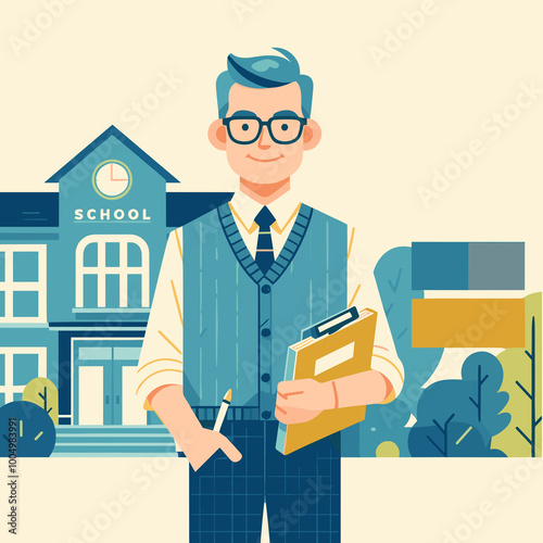 Teacher Flat Vector Illustration Design photo