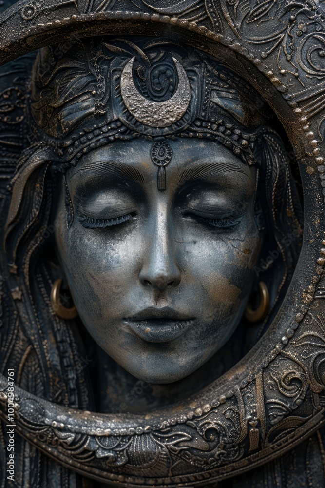 Nanna the god of the moon and wisdom portrayed with a crescent moon headdress and a tablet of knowledge embodying enlightenment