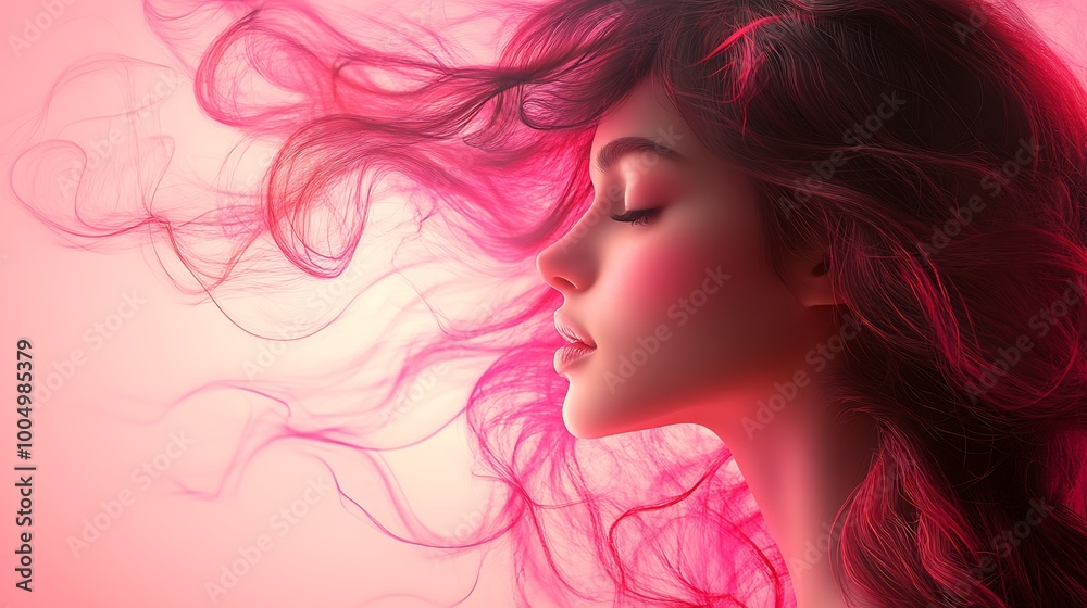 Abstract Dreamy Portrait of Woman with Pink Hair and Smoke Abstract Dreamy Portrait of Woman with Pink Hair and Smoke