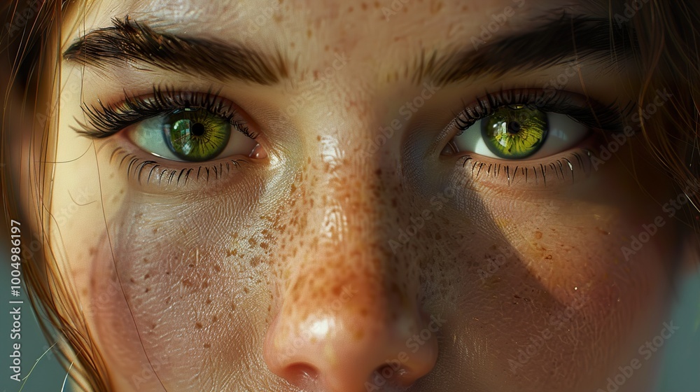 Close Up Portrait of a Woman with Green Eyes and Freckles Close Up Portrait of a Woman with Green Eyes and Freckles