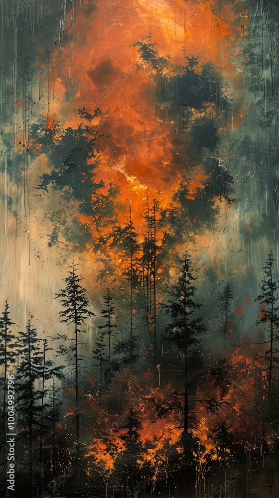 Forest Fire: A Dramatic Landscape Painting Forest Fire: A Dramatic Landscape Painting