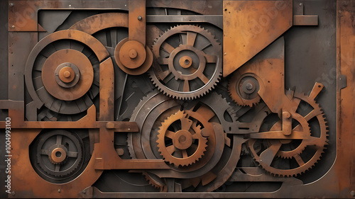 Industrial Constructivist Abstract with Mechanical Shapes and Metallic Tones