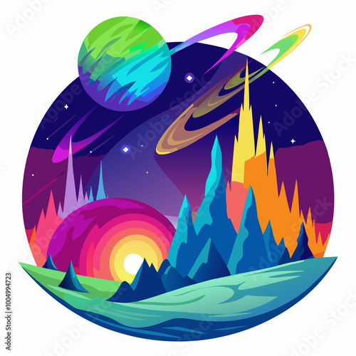 colorful aurora lights over a distant planet 