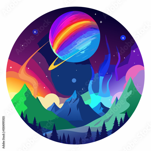 colorful aurora lights over a distant planet 