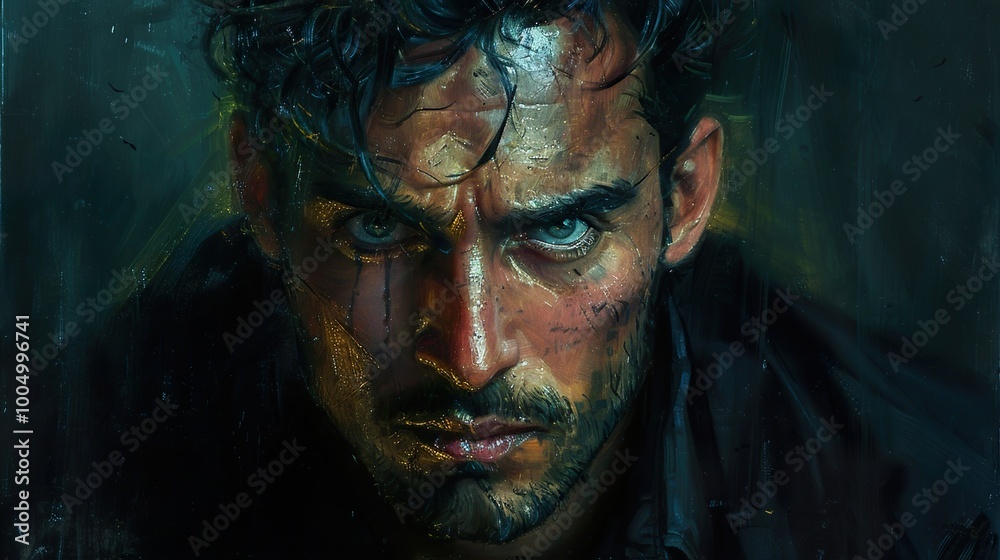 Intense Portrait of a Man with Deep Gaze - Oil Painting