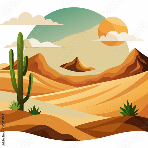 desert landscape with sand dunes and a cactus