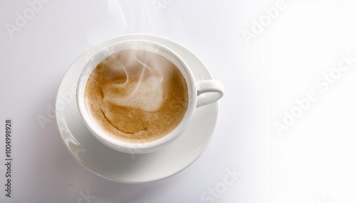 a steaming cup of cappuccino sits on a pristine white background photo