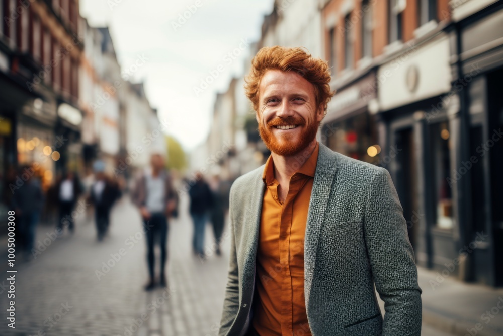 Smiling portrait of a ginger casual businessman in city Smiling portrait of a ginger casual businessman in city