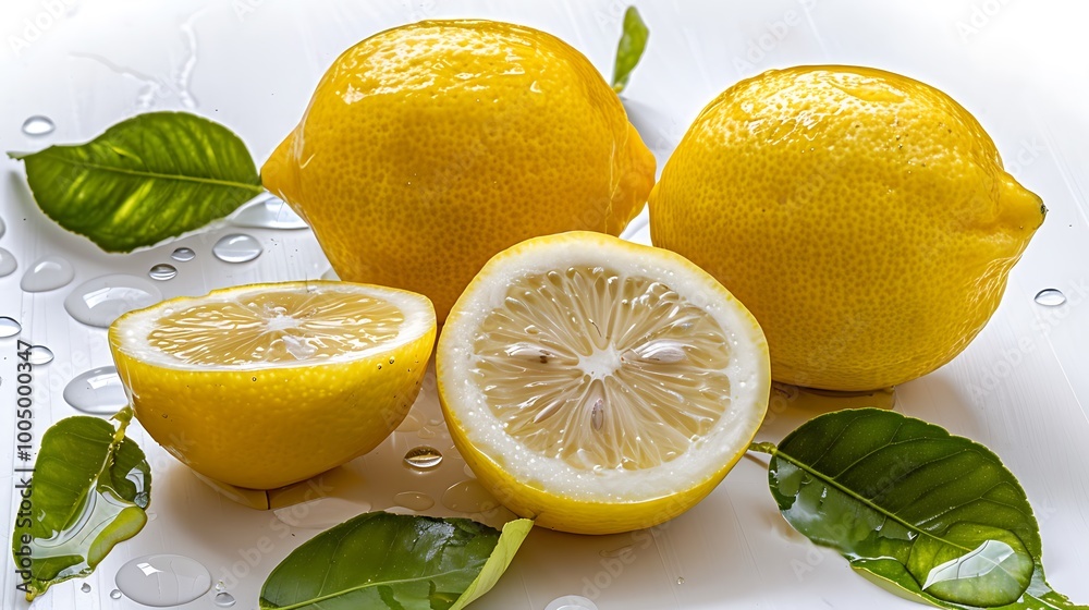 lemon and mint on white background