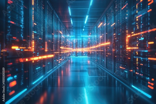 Wallpaper Mural Server Room with Glowing Lights Torontodigital.ca