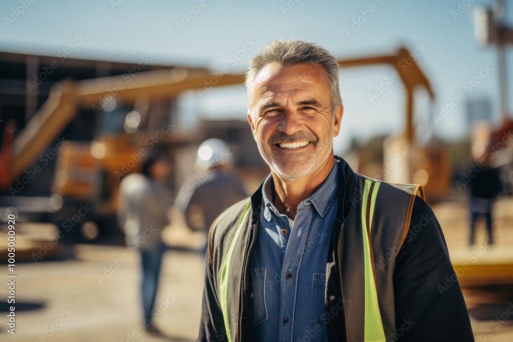 Smiling portrait of a mature Caucasian businessman on construction site Smiling portrait of a mature Caucasian businessman on construction site