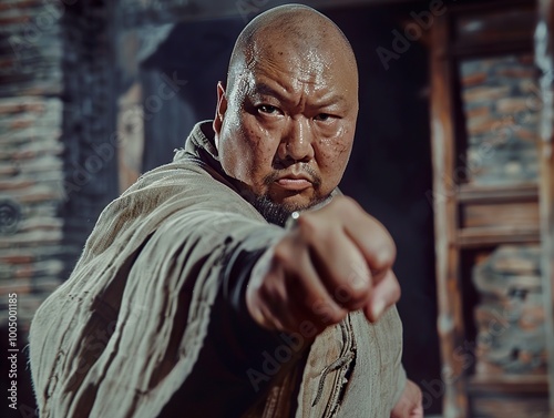 Intense Martial Arts Portrait: Focused Fighter in Action photo