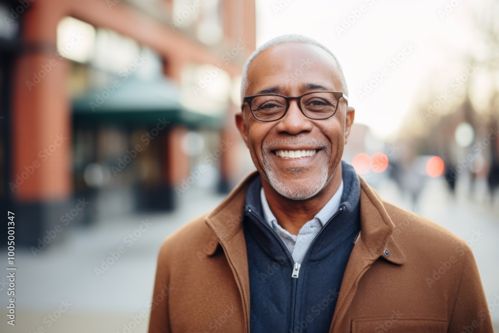 Smiling portrait of a senior casual African American businessman in city Smiling portrait of a senior casual African American businessman in city
