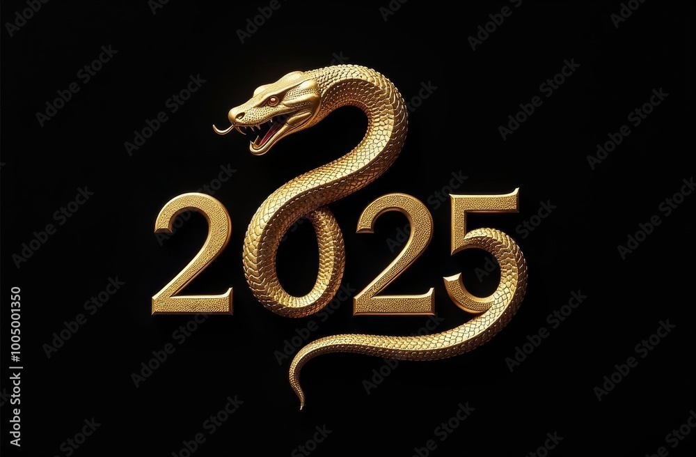 Golden Snake on a black Background, symbol of new year 2025 Golden Snake on a black Background, symbol of new year 2025