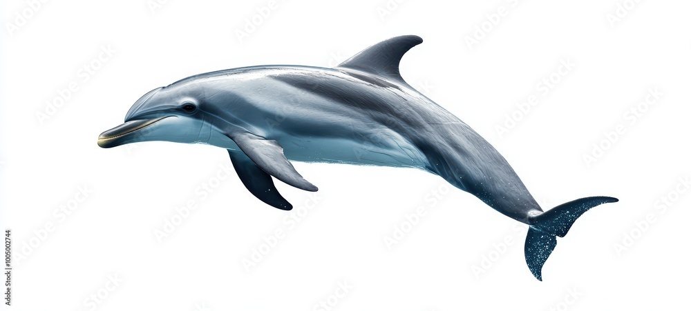 A sleek dolphin leaping gracefully through against a white background A sleek dolphin leaping gracefully through against a white background