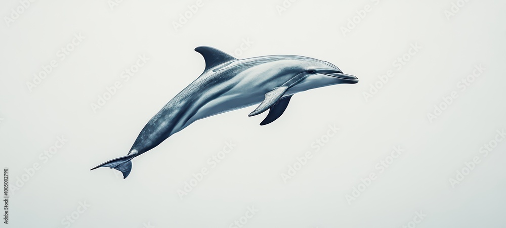 Fototapeta premium A sleek dolphin leaping gracefully through against a white background