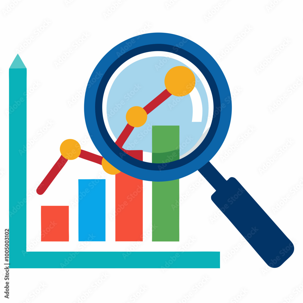 magnifying glass over a graph magnifying glass over a graph
