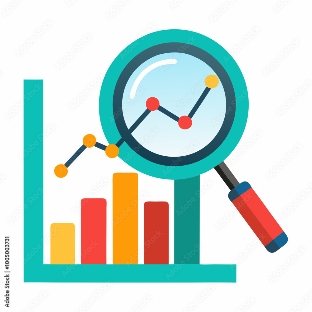 magnifying glass over a graph magnifying glass over a graph