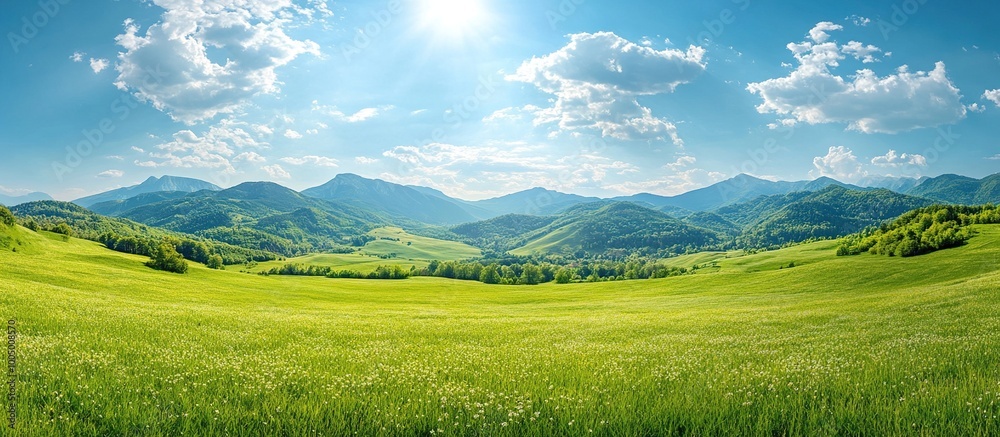 Obraz premium Tranquil Mountain Meadow Under Blue Sky