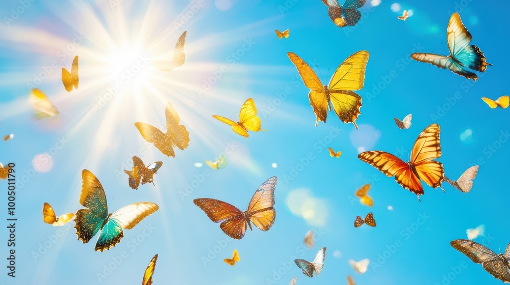 Glittery Butterflies in a Playful Scene Glittery Butterflies in a Playful Scene