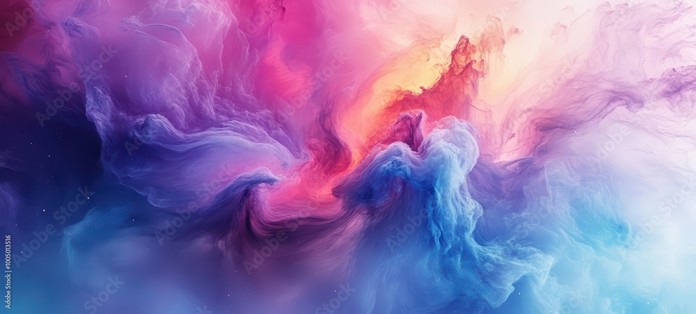 Obraz premium An abstract depiction of a colorful nebula with swirling purples, blues, and pinks