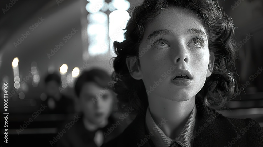 Young Woman Praying in Church: A Moment of Faith and Reflection