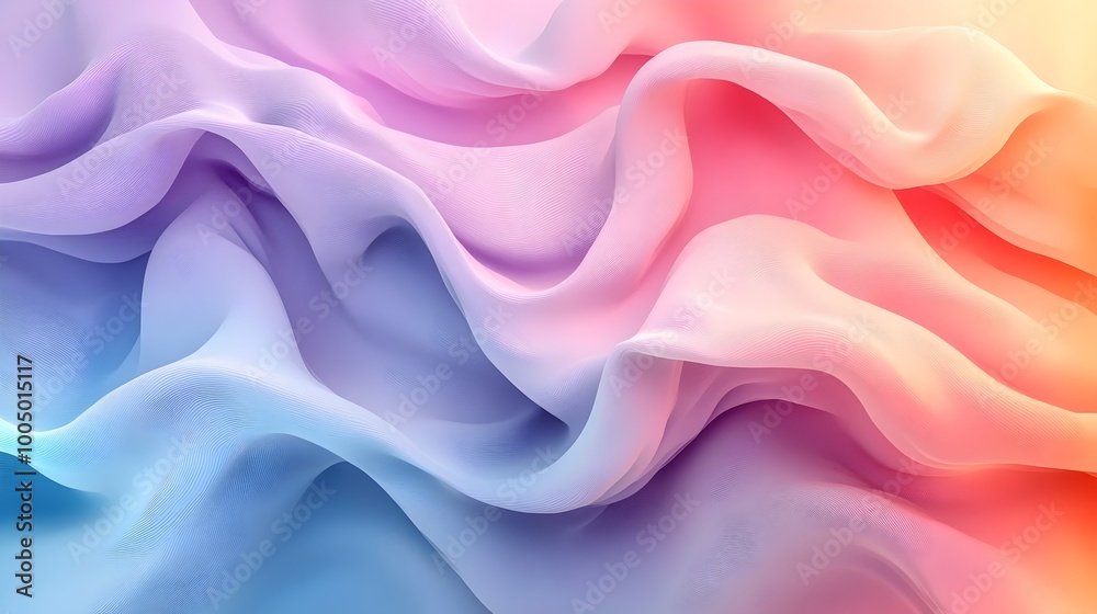 Abstract background of vibrant, flowing fabric in soft pastel shades of blue, pink, and orange.  Perfect for backgrounds, web design or digital projects.