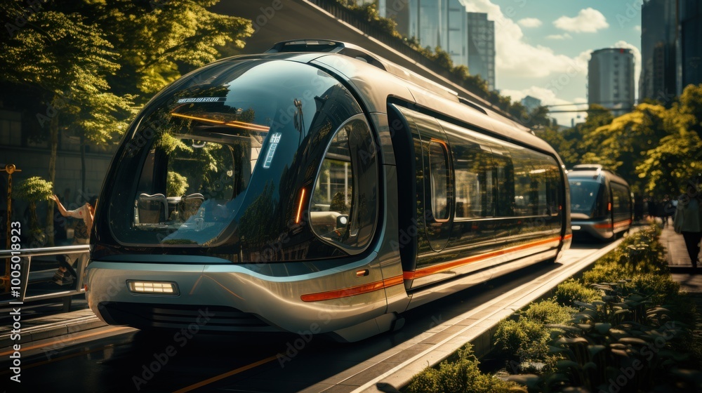 Naklejka premium Modern Train in City