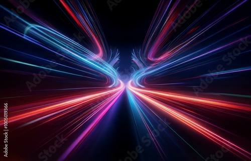 Abstract background with neon lines of red, blue, and orange.