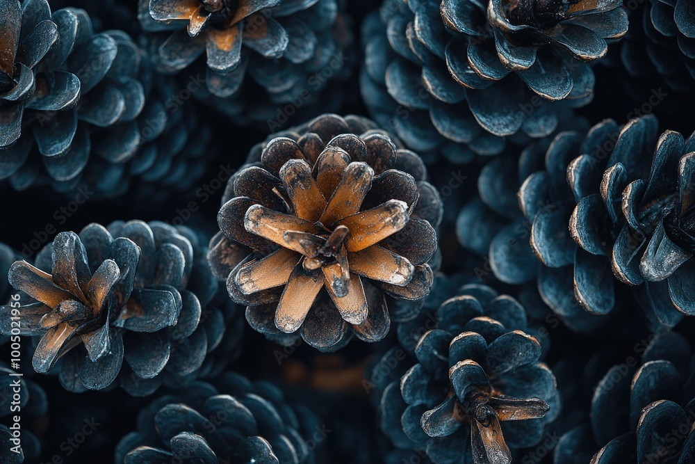 Close-up of a Pine Cone with Teal and Golden Hues Close-up of a Pine Cone with Teal and Golden Hues