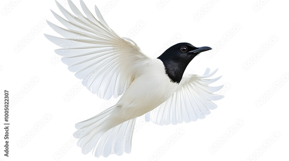 Fototapeta premium Bare-throated Bellbird Flying on White Background, Photo Realistic, Wallpaper, Cover and Screen for Smartphone, PC, Laptop, 9:16 and 16:9 Format