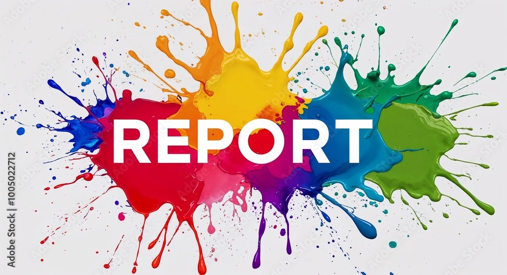 Obraz premium Report word lettering on colorful paint watercolor splash on plain white background