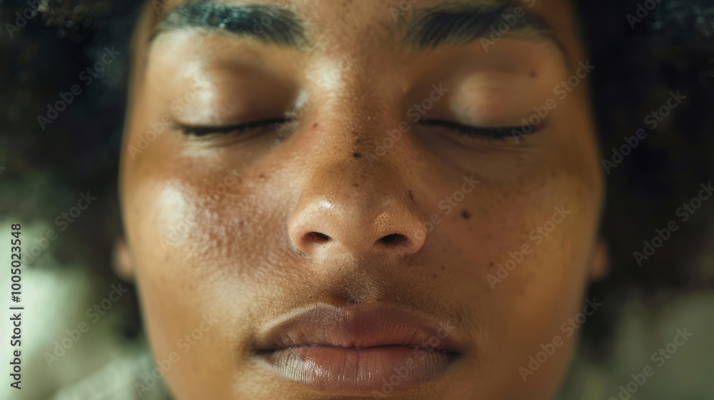 A close-up of a person's face in a neutral expression, showing no obvious emotion, representing calm and balance. A close-up of a person's face in a neutral expression, showing no obvious emotion, representing calm and balance.